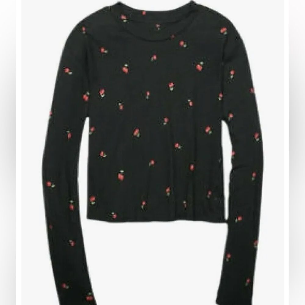 Victoria’s Secret PINK long sleeve Semi Crop top tee shirt cherry print …